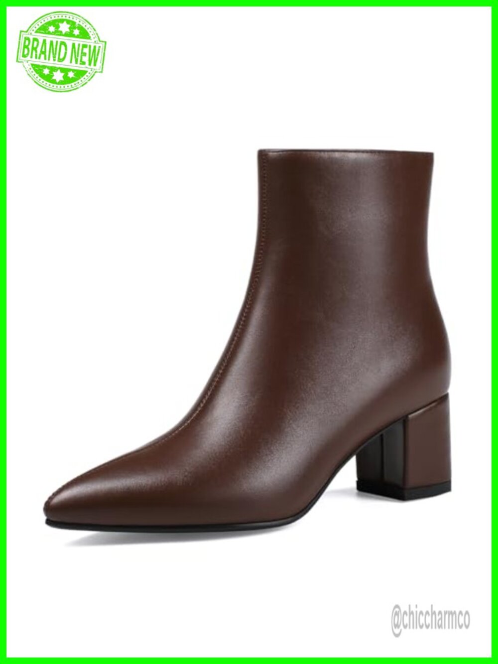 Pointed Toe Ankle Bootie Chunky Block Low Heel PU Leather Women's Boots